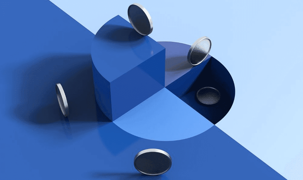 3D illustratie van munten die in een geometrische vorm vallen, symbool voor het berekenen van payroll kosten